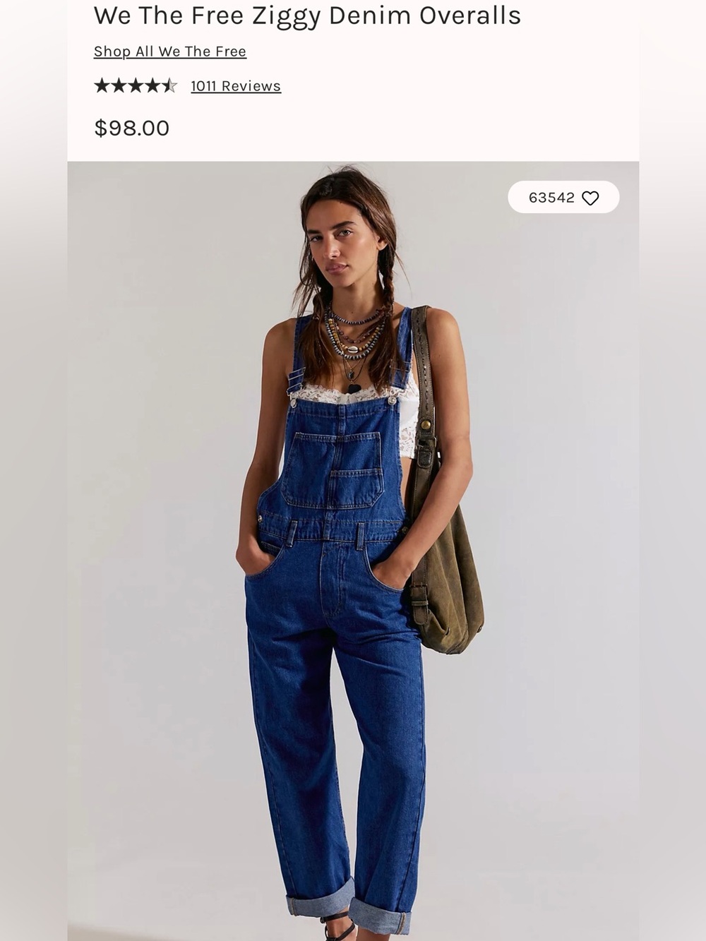 We the Free Ziggy Denim Overalls Sz Large